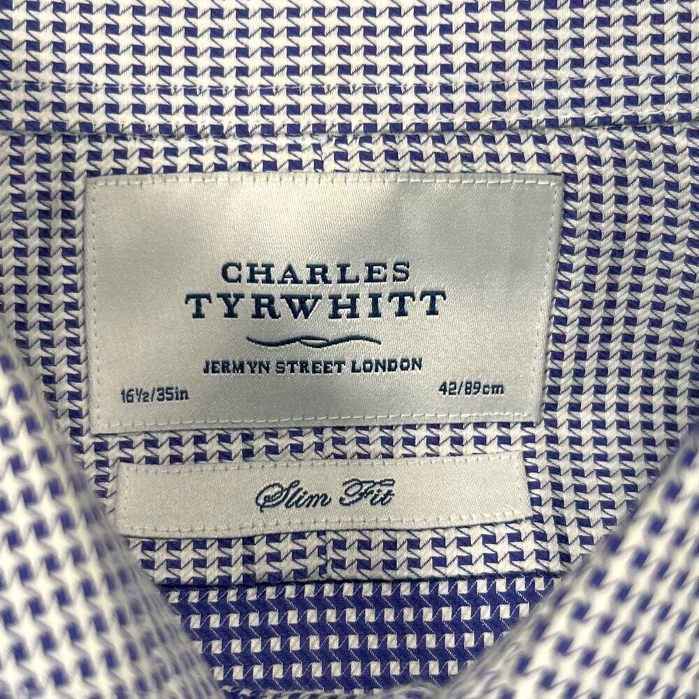 Charles Tyrwhitt Checkered Dress Shirt Gingham Office Business Blue White - Picture 4 of 5
